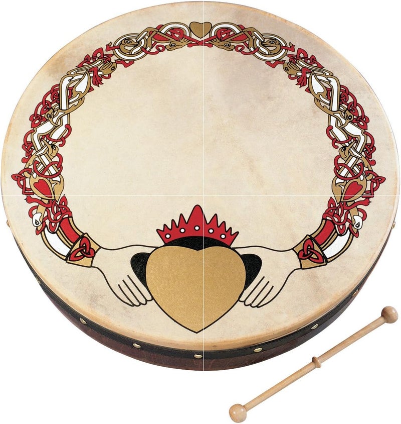 Bodhrán 8" (Claddagh) - Handcrafted Irish Instrument - Crisp & Musical Tone - Hardwood Beater Included w/Purchase